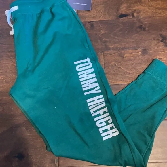 Tommy Hilfiger Mens Sweatpants Green NWT White Logo Joggers - Picture 3 of 5